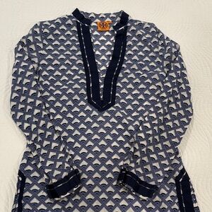 Tory Burch Navy and White Patterned Tunic